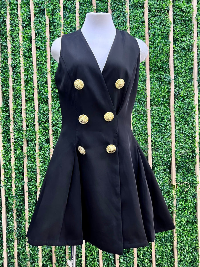 Exquisite Black Button Detail Vest Dress