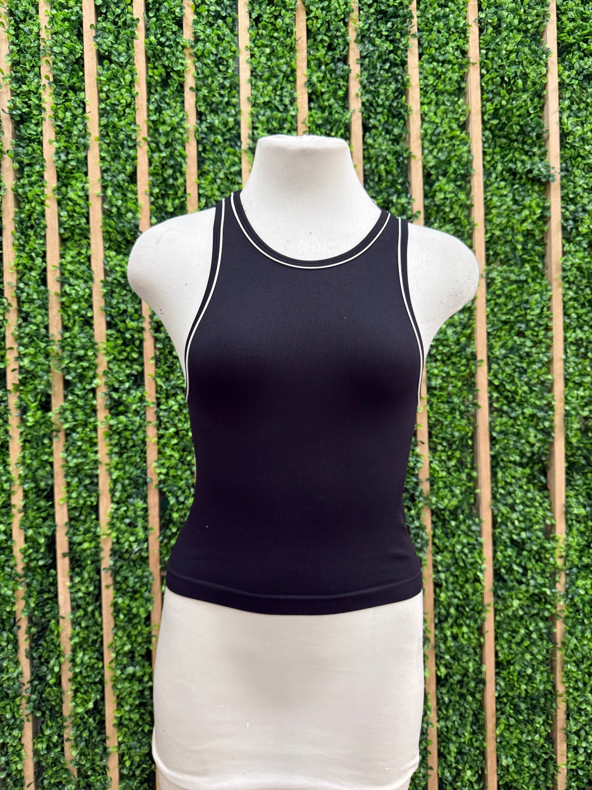 High Neck Contrast Neck Detail Tank Top