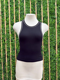 High Neck Contrast Neck Detail Tank Top