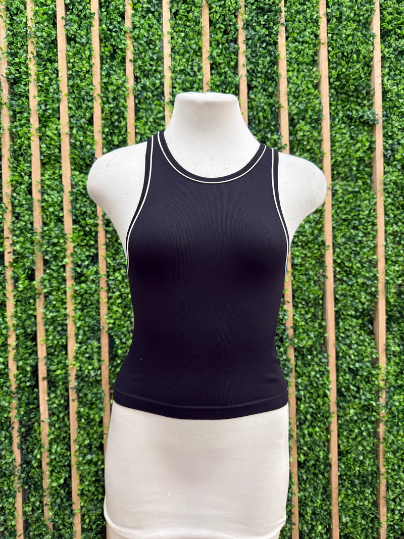 High Neck Contrast Neck Detail Tank Top