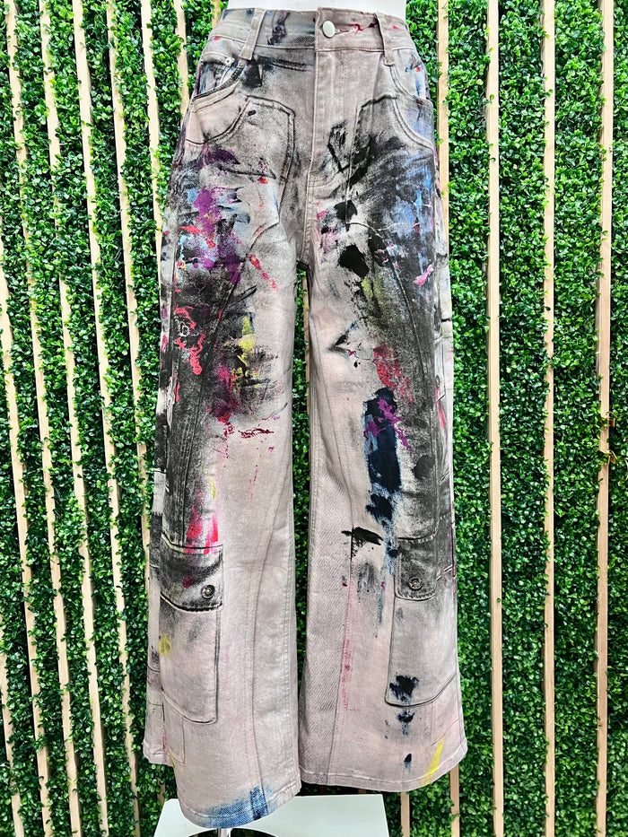 Paint Strokes Wide Leg Denim