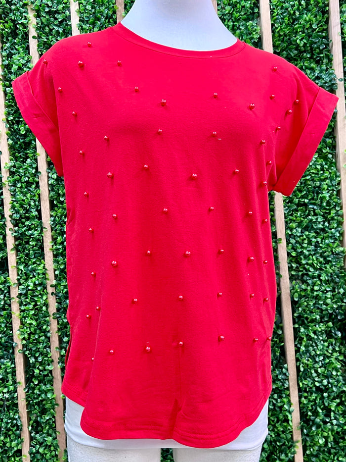Red Pearl Studded Top