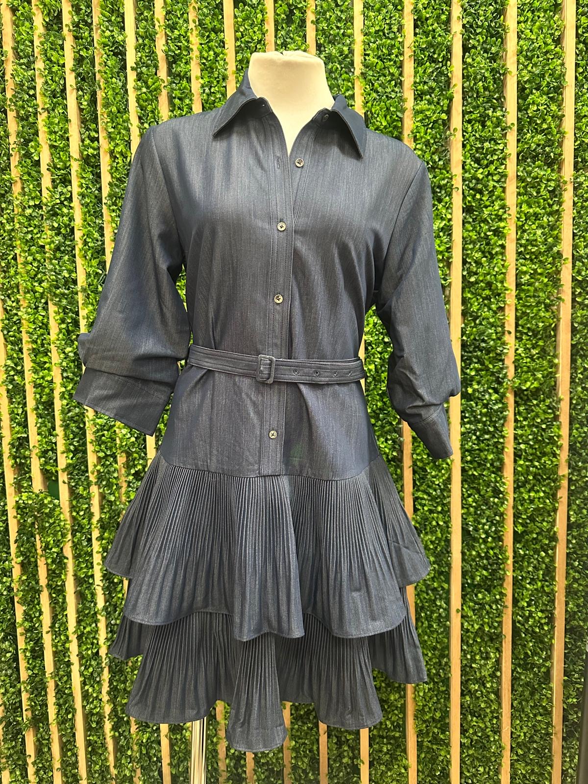 Pleat Skirt Dark Denim Blouse Dress