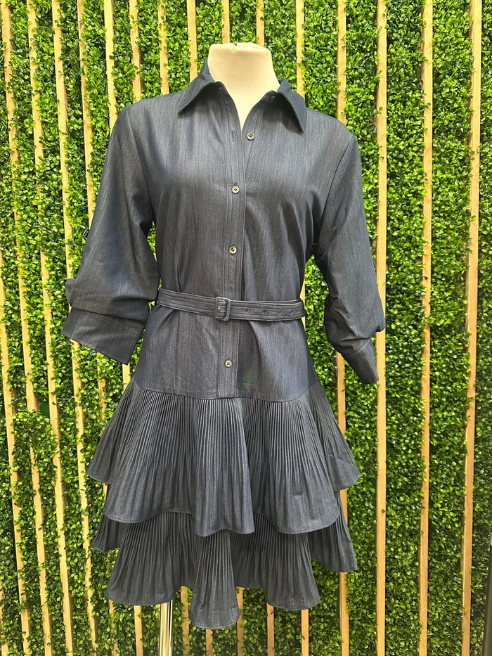 Pleat Skirt Dark Denim Blouse Dress