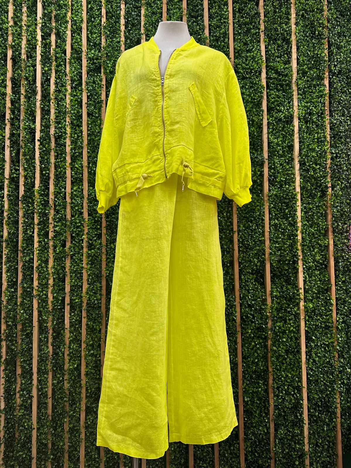 Fluorescent Linen Bomber Palazzo Set