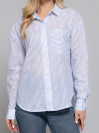 Classic Pinstripe Button-Up Blouse Shirt