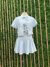 Blue Gingham Front Tie Top