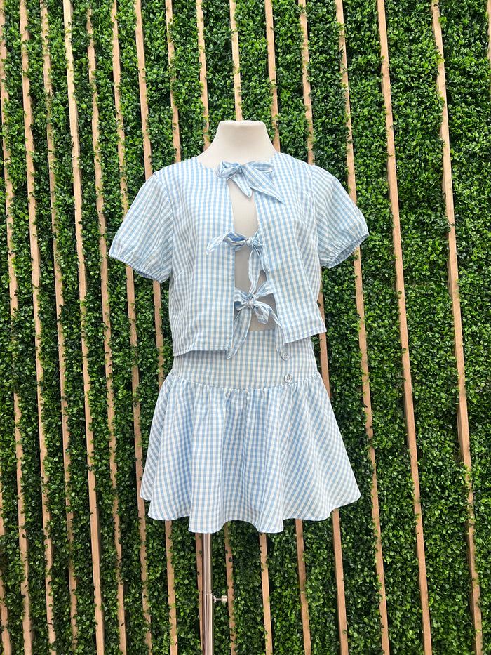 Blue Gingham Front Tie Top