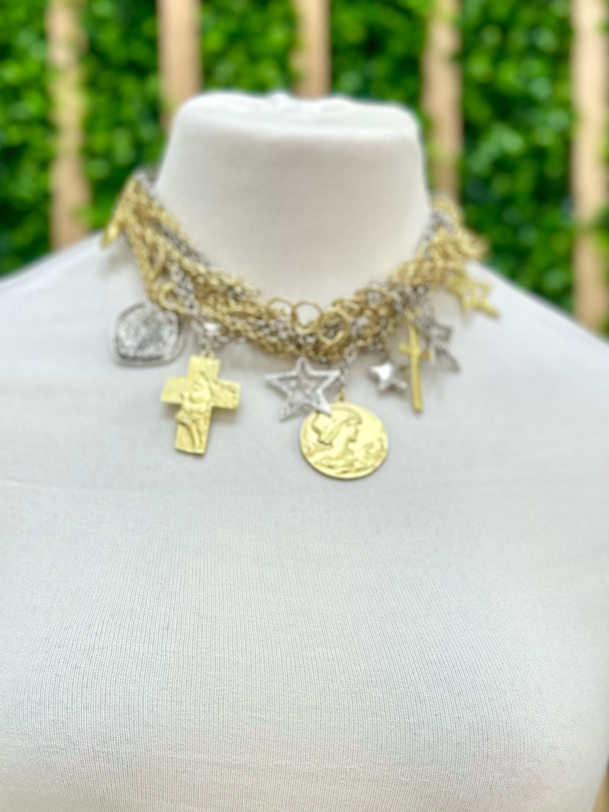 Multi Charm Two Tone Necklace