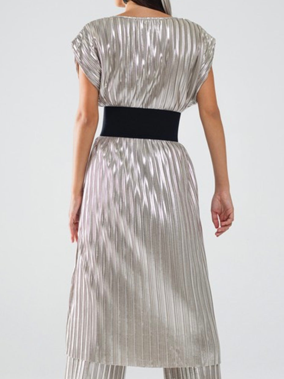 Silver Pleated Sleeveless Dress