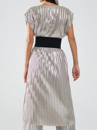 Silver Pleated Sleeveless Dress