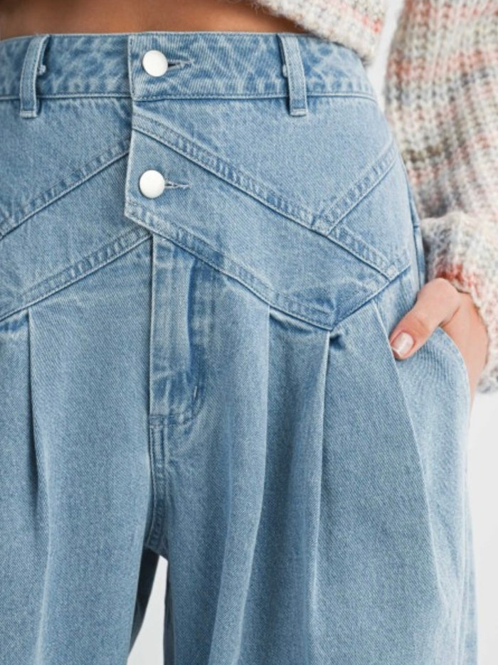 Pin Tuck Wide Leg Denim Pant