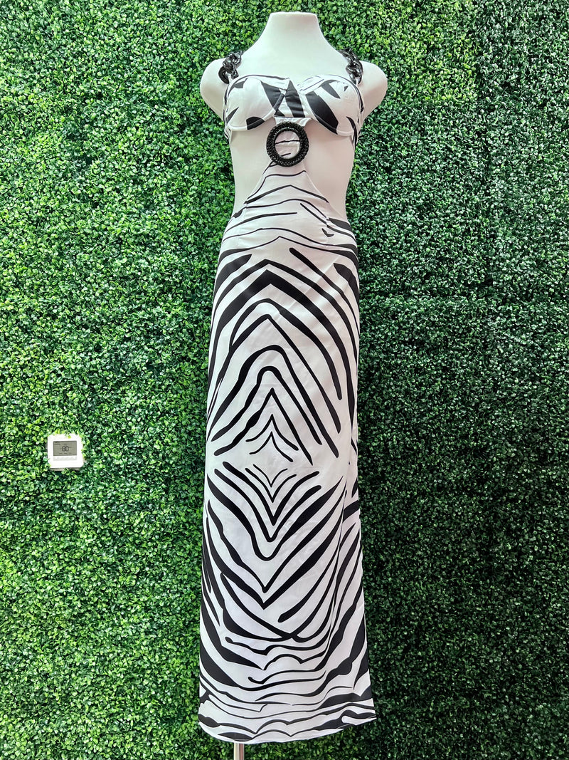 Zebra Print Chain Detail Cutout Maxi Dress