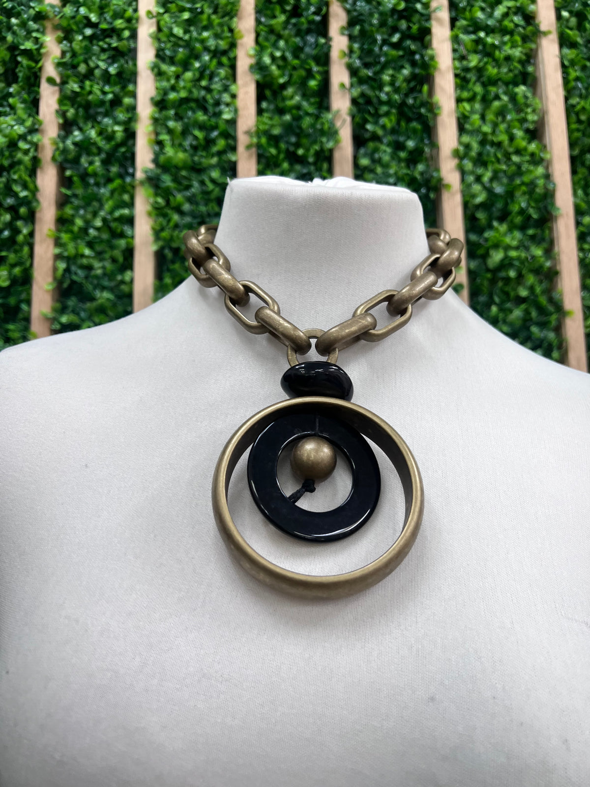 Matte Gold Black Circle Necklace