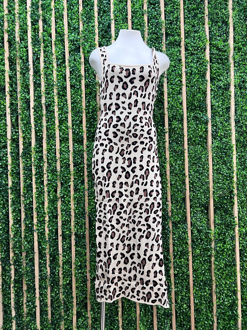 Brown Leopard Bodycon Midi Dress