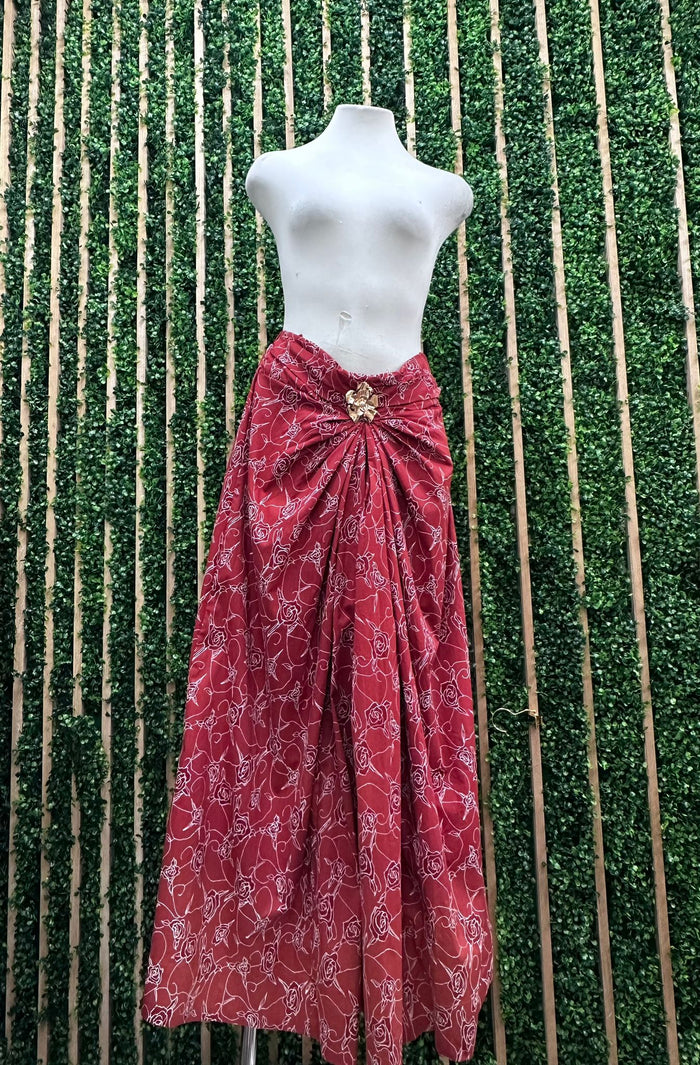 Terracotta Floral Gold floral Detail Midi Skirt