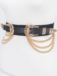 Metallic Double Buckle Chain Belt