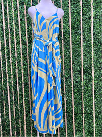 Aqua Lime Deco V Neck Maxi Dress