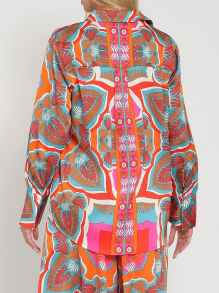Fuchsia Tangerine Print Blouse