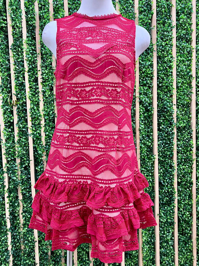 Beautiful Burgundy Lace Drop Waist Dress