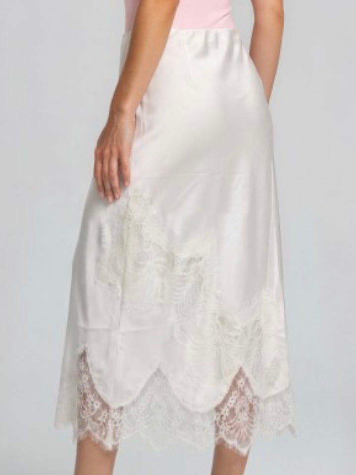 Ivory Whisper Lace Satin Midi Skirt