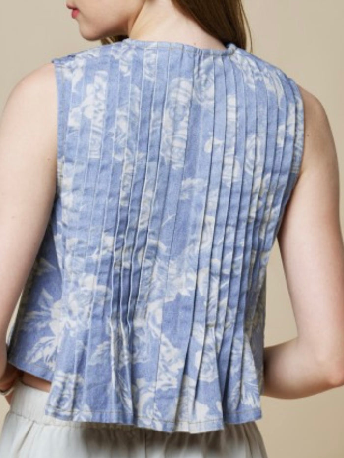 Blue Floral Wide-Leg Barrel Pants