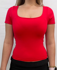 Short Sleeve Square Neck Basic Top