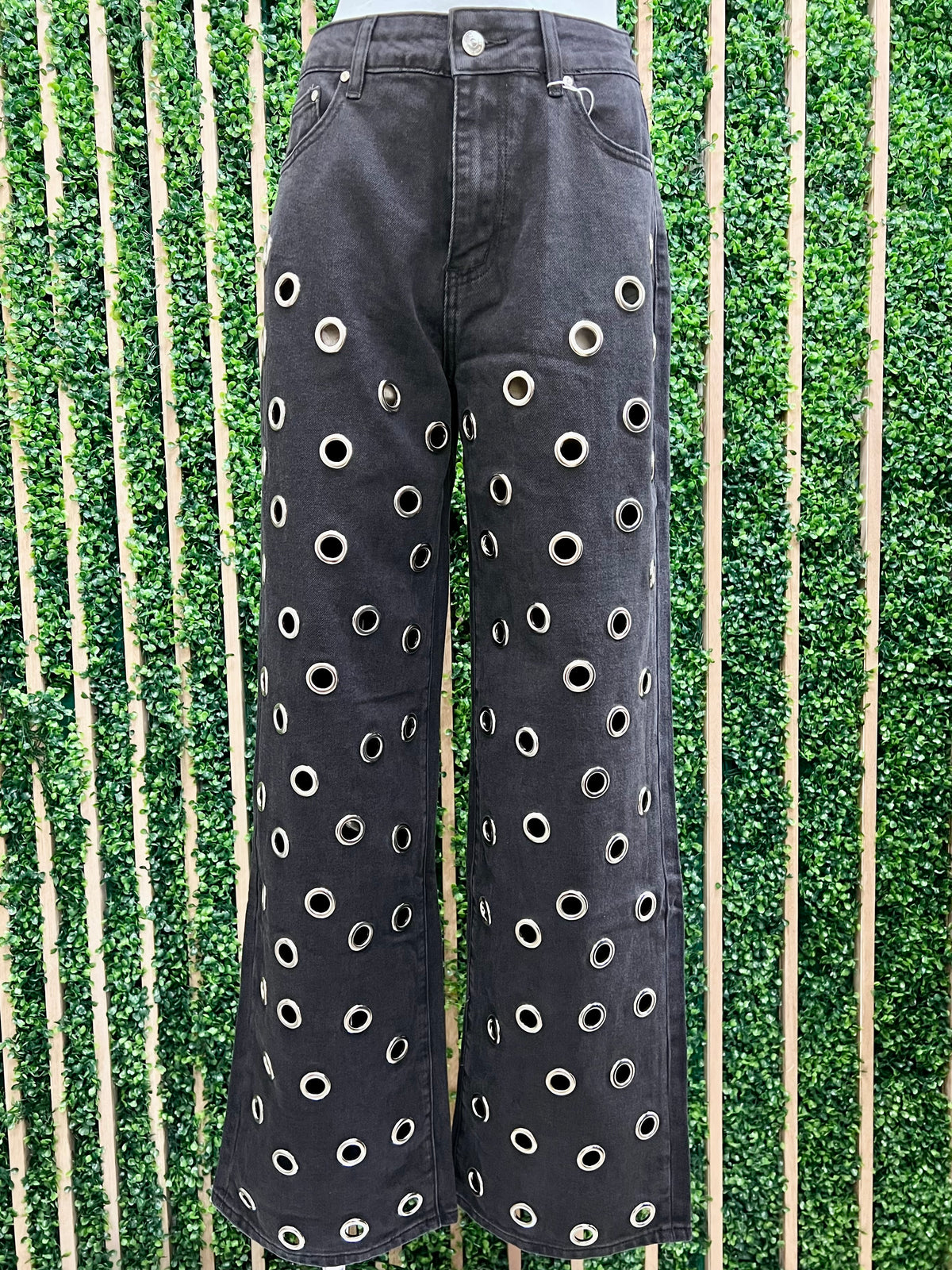 Black Grommet Detail Wide Leg Denim