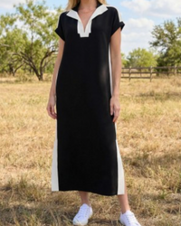 Side Stripe Collared Scuba Modal Midi Dress