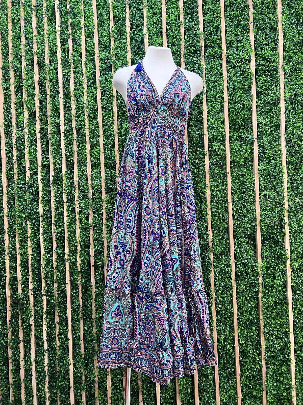 Paisley Smocked Waist Halter Maxi Dress