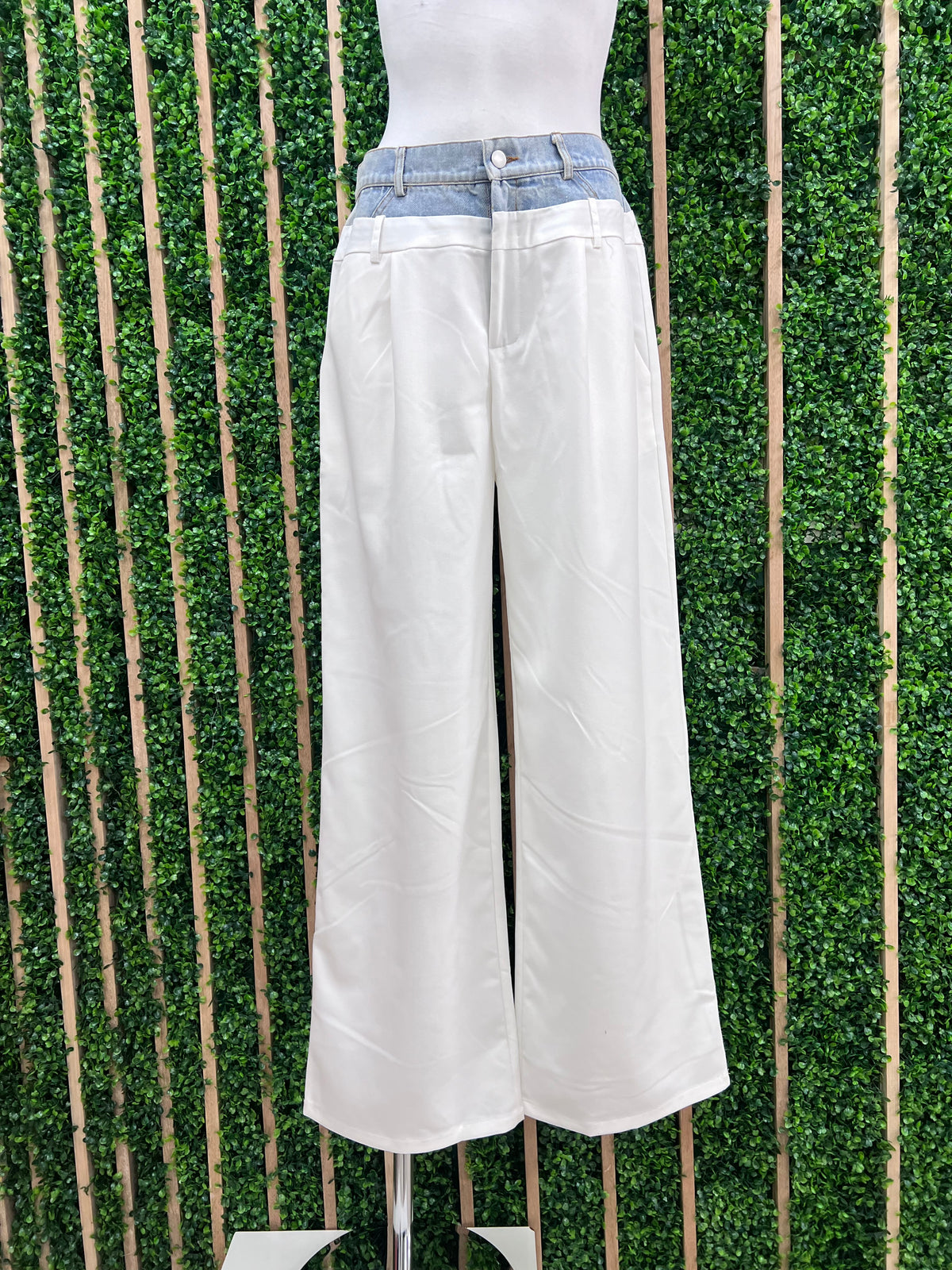 Denim Contrast Wide Leg Palazzo Pant