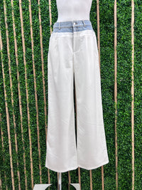 Denim Contrast Wide Leg Palazzo Pant