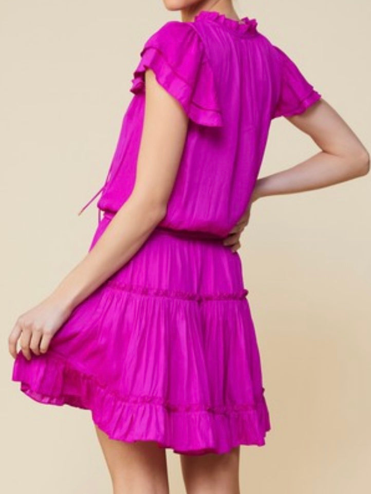 Delicate Short Sleeve Ruffled Short Dress
