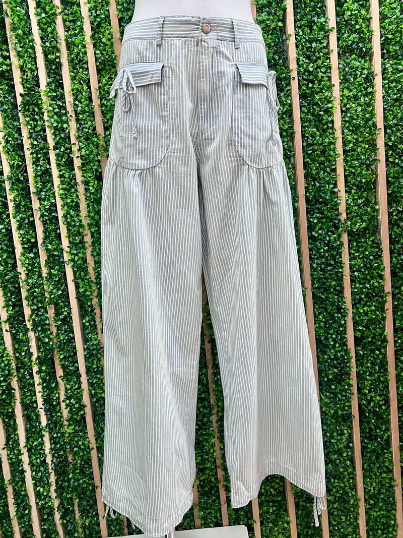 Blue Denim Stripe  Ballon Cargo Pant