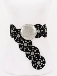 Black Silver Studded Faux Leather Disc Belt