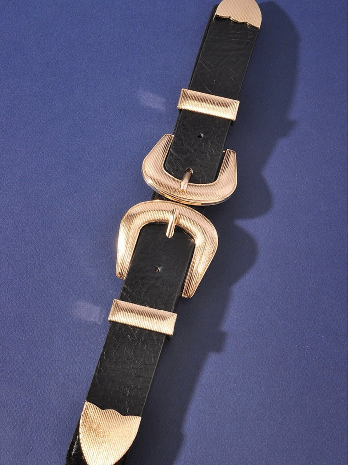 Black Modern Double Buckle Belt