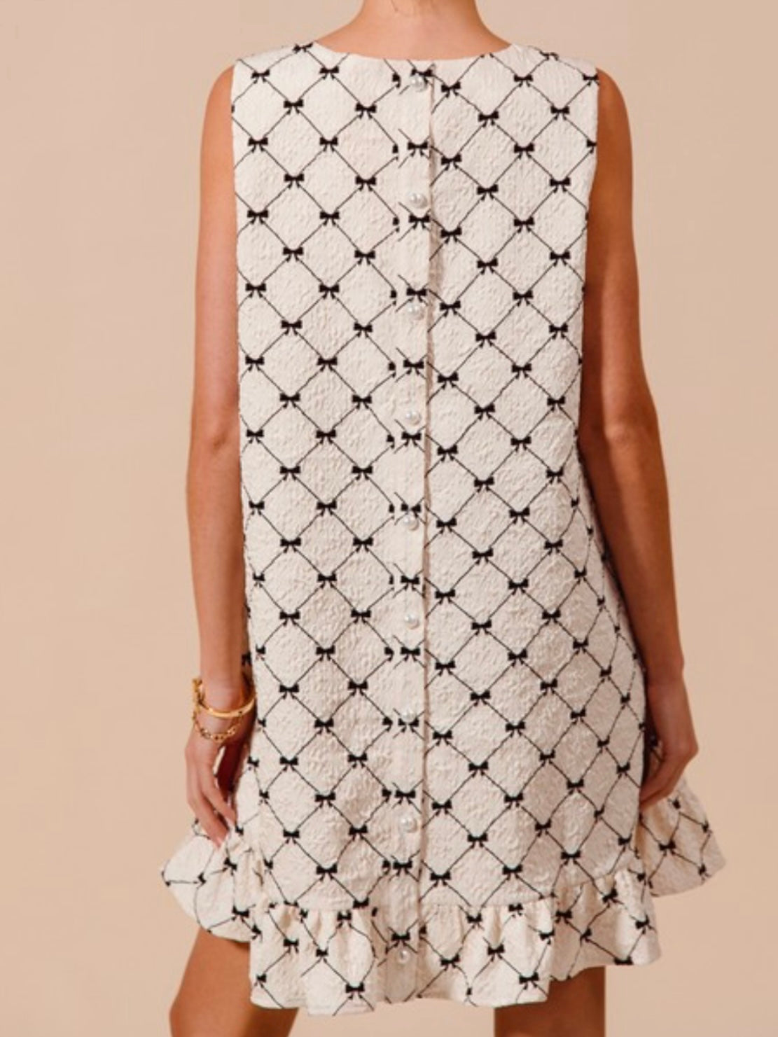 Texture Bow Printed Ruffled Short Dress