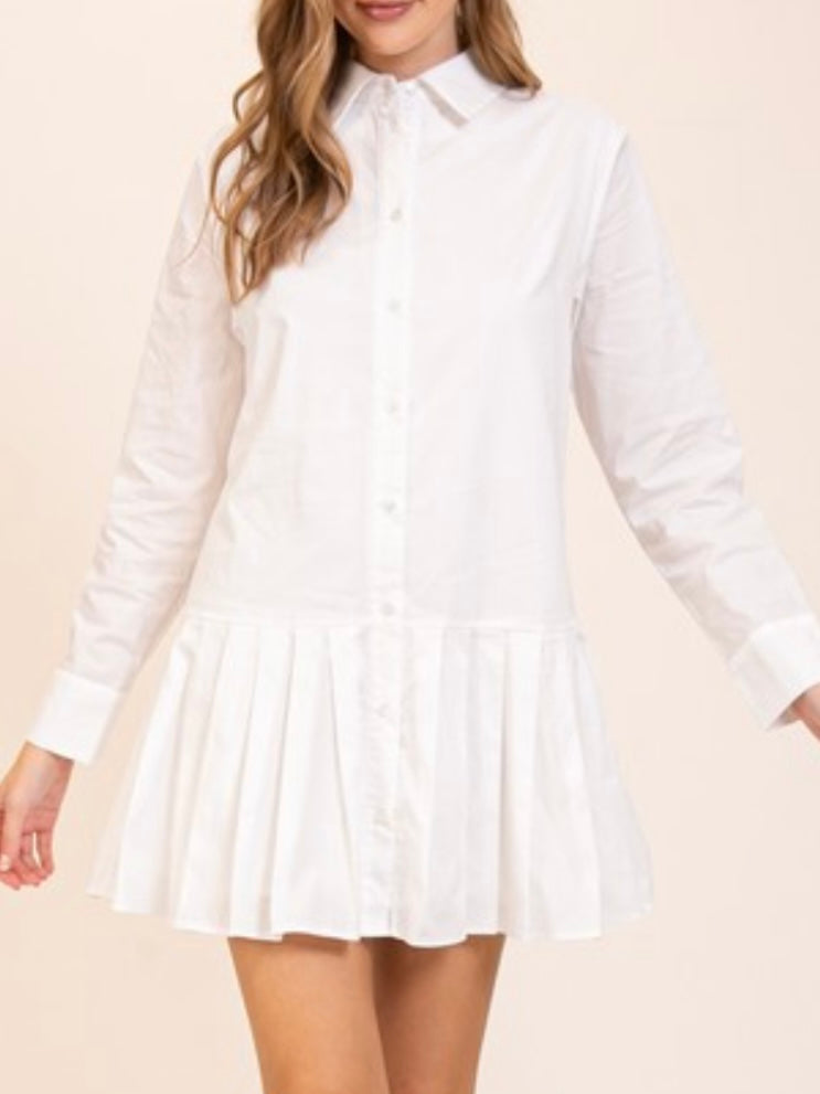 Classic Pleated Drop Waist Shirt Dress