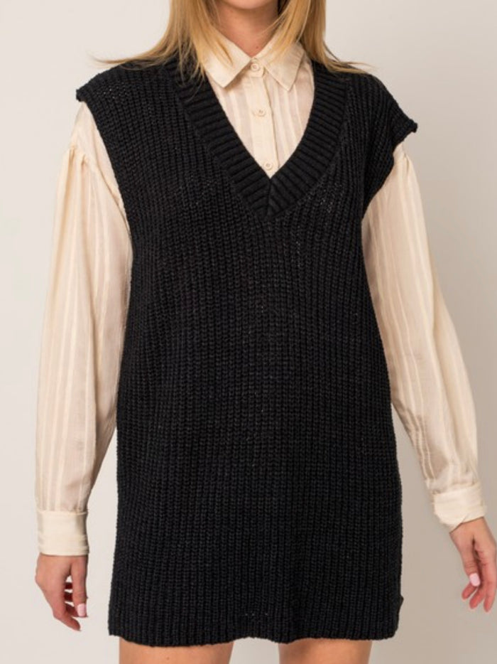 Black V Neck TUnic Knit Vest