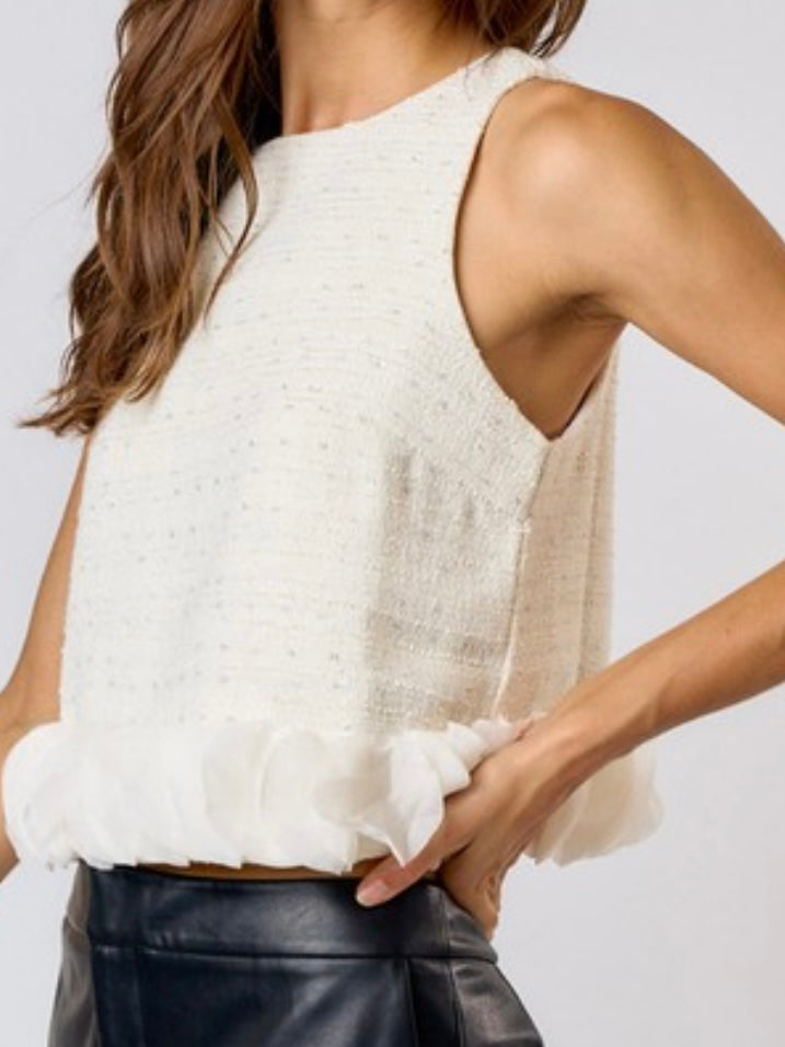 Exquisite Circle Trim Ivory Tweed Top