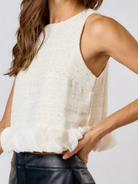 Exquisite Circle Trim Ivory Tweed Top