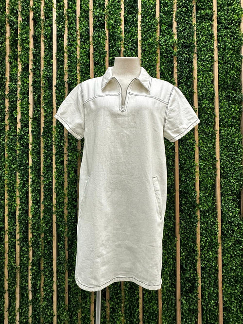 White Denim Stitch Detail Short Dress