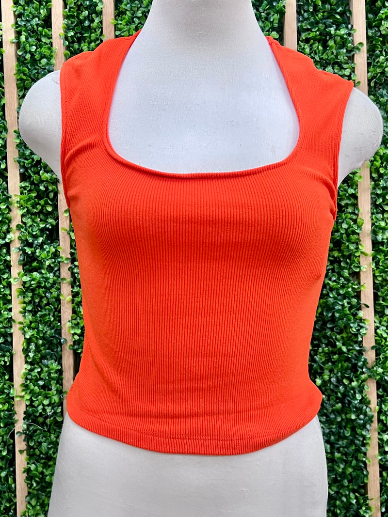 Ribbed Princess Square Neck Basic Tank Top