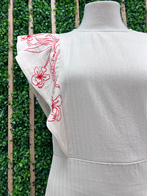 Beige Embroidered Short Dress