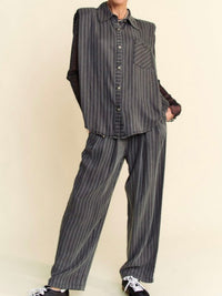 Stripe Muscle Sleeve Denim blouse