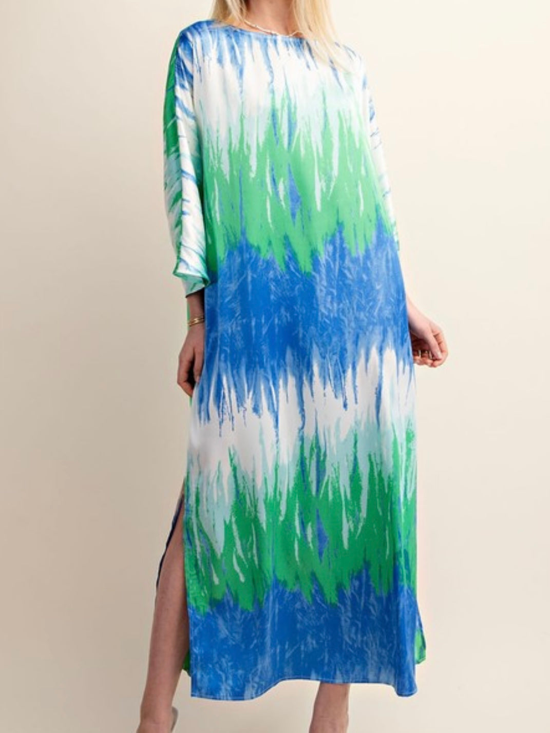 Blue Green Ombre Boat Neck Dress