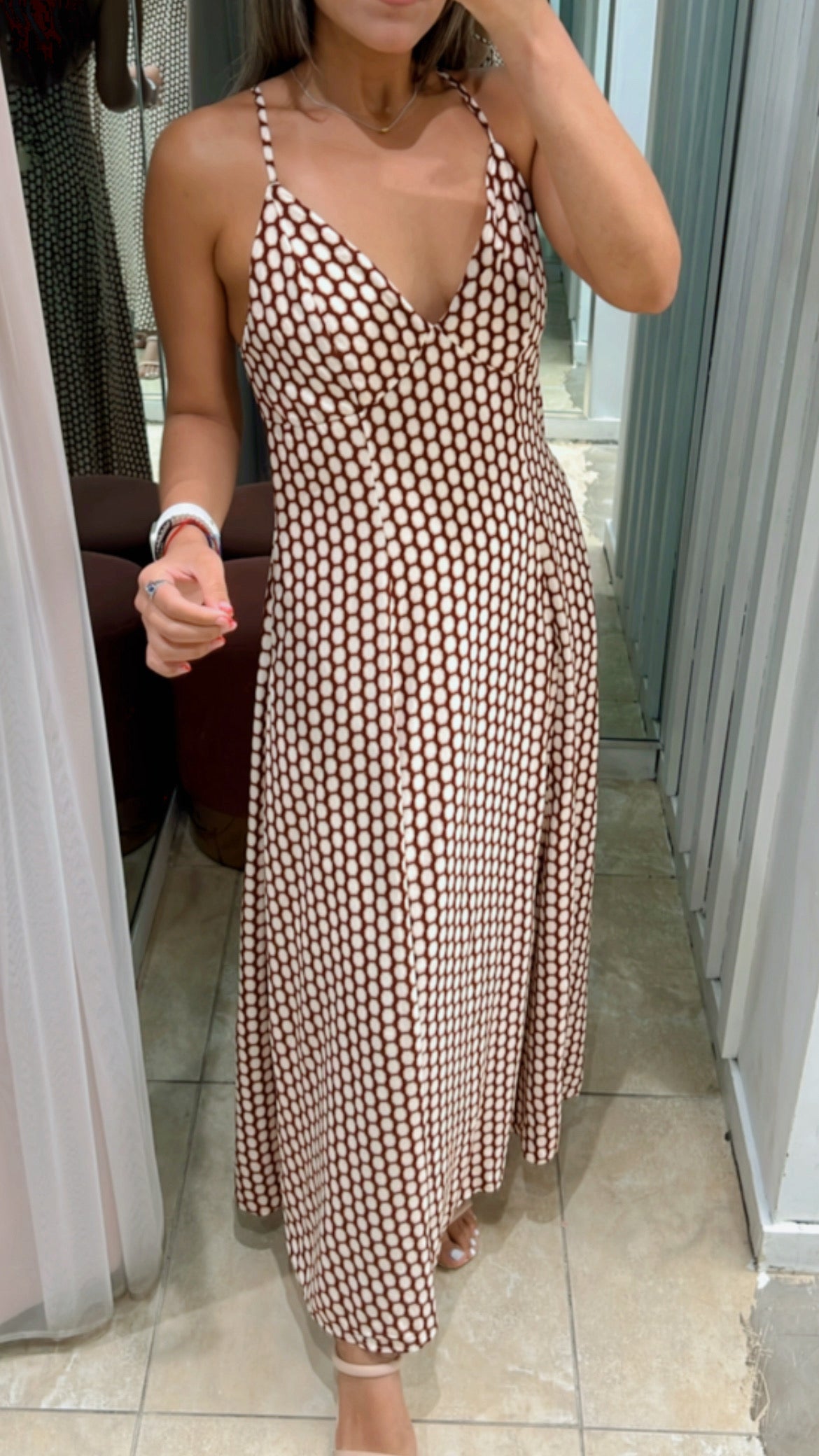 Brown Circles Midi Dress