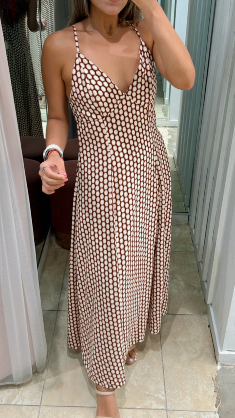 Brown Circles Midi Dress
