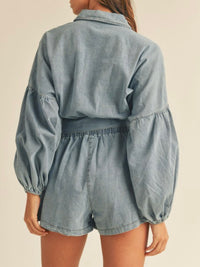 Denim Balloon Sleeve Romper