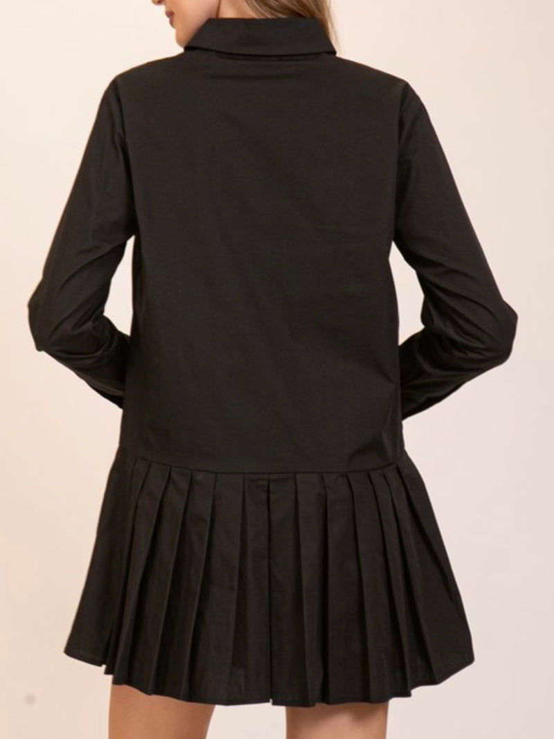 Classic Pleated Drop Waist Shirt Dress